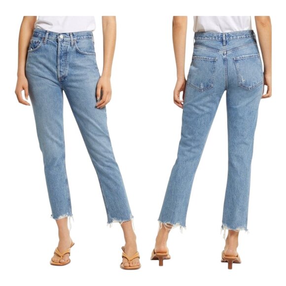 AGOLDE Riley Chewed Hem Straight Cropped High Rise Button-fly Jeans Women's 24 - Picture 3 of 9
